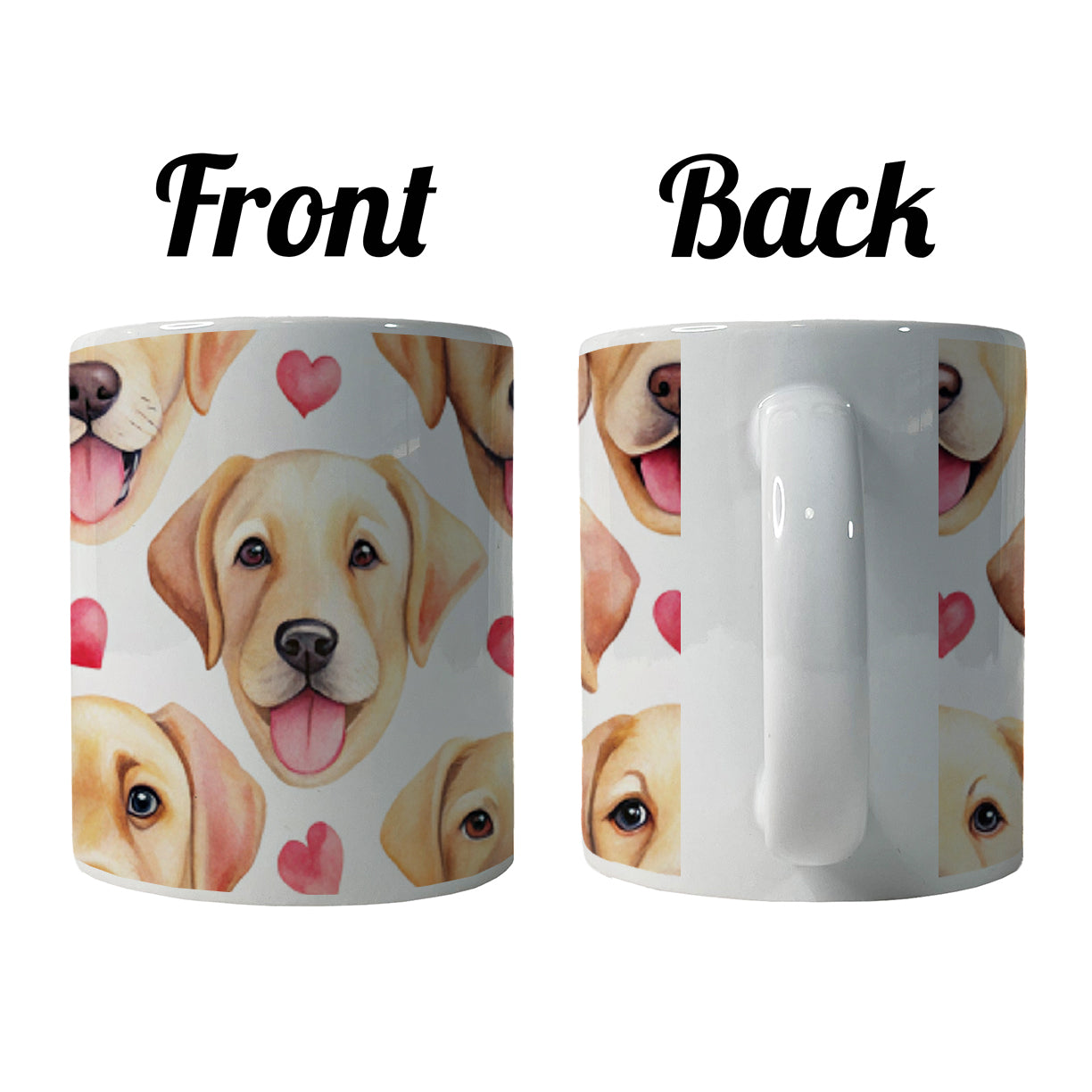 Cute Labrador Retriever Dog Faces Hearts Ceramic Tea Coffee Mug Cup - 11oz