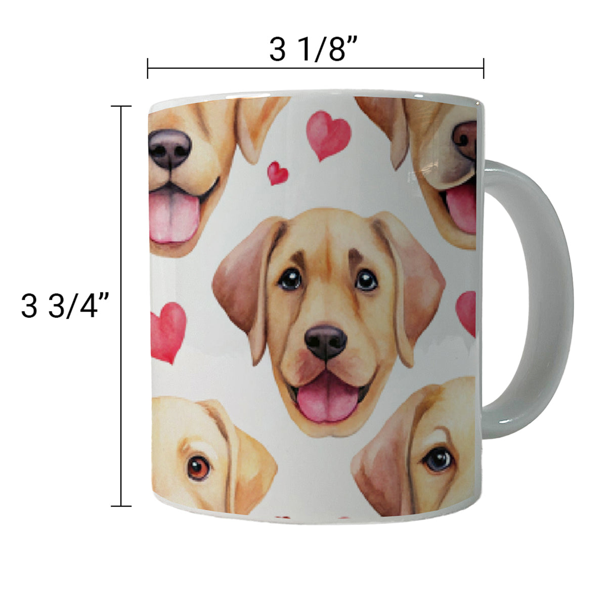 Cute Labrador Retriever Dog Faces Hearts Ceramic Tea Coffee Mug Cup - 11oz