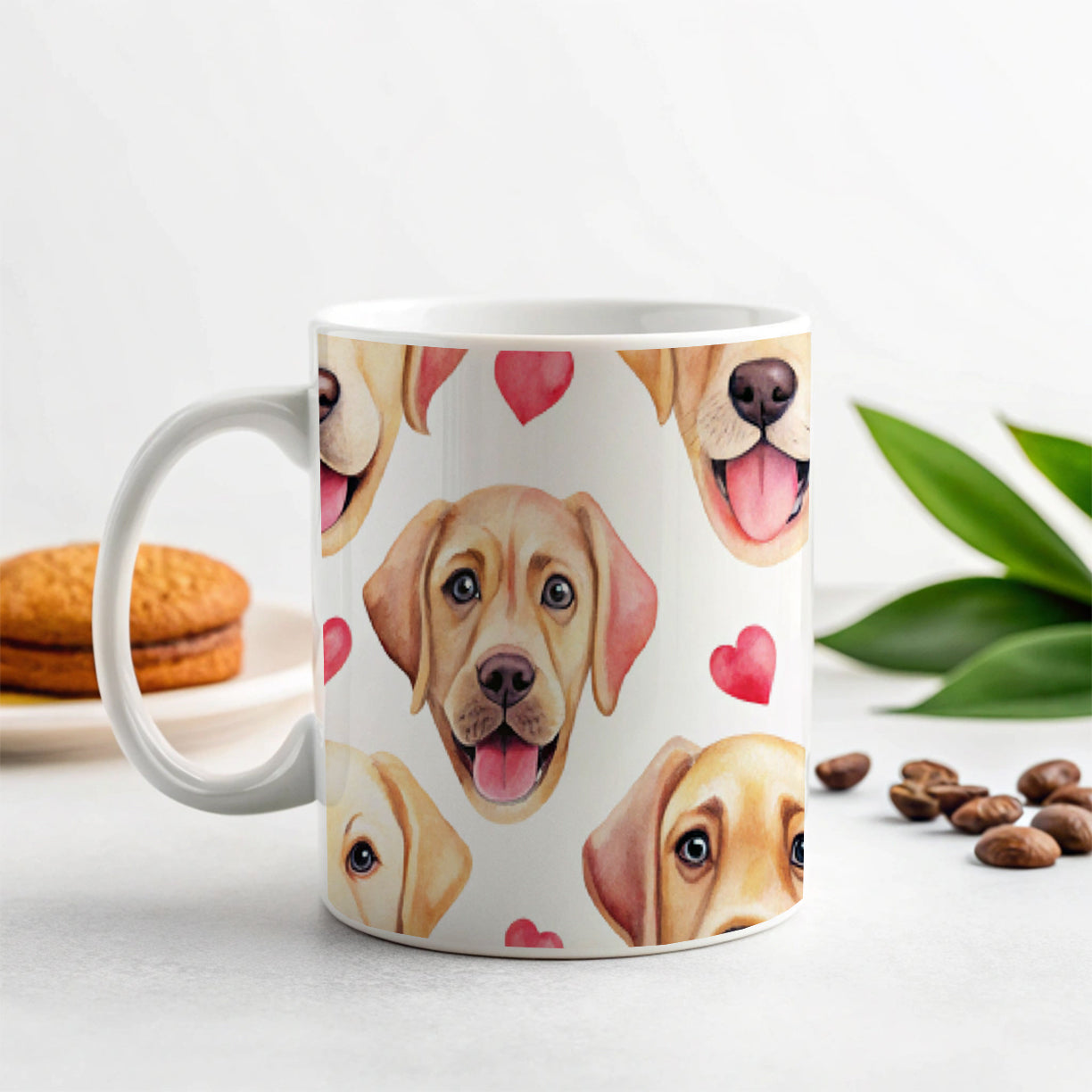 Cute Labrador Retriever Dog Faces Hearts Ceramic Tea Coffee Mug Cup - 11oz