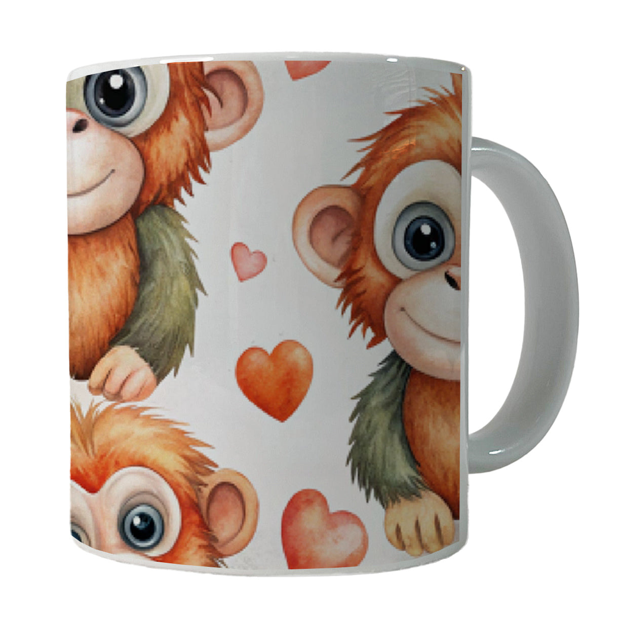 Cute Orangutans Hearts Watercolor Ceramic Tea Coffee Mug Cup - 11oz