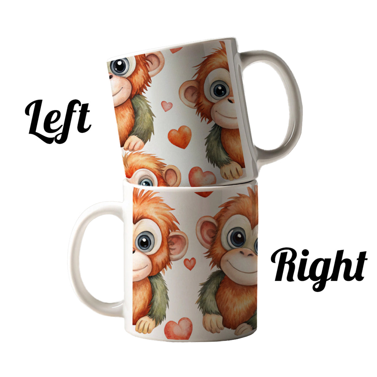 Cute Orangutans Hearts Watercolor Ceramic Tea Coffee Mug Cup - 11oz