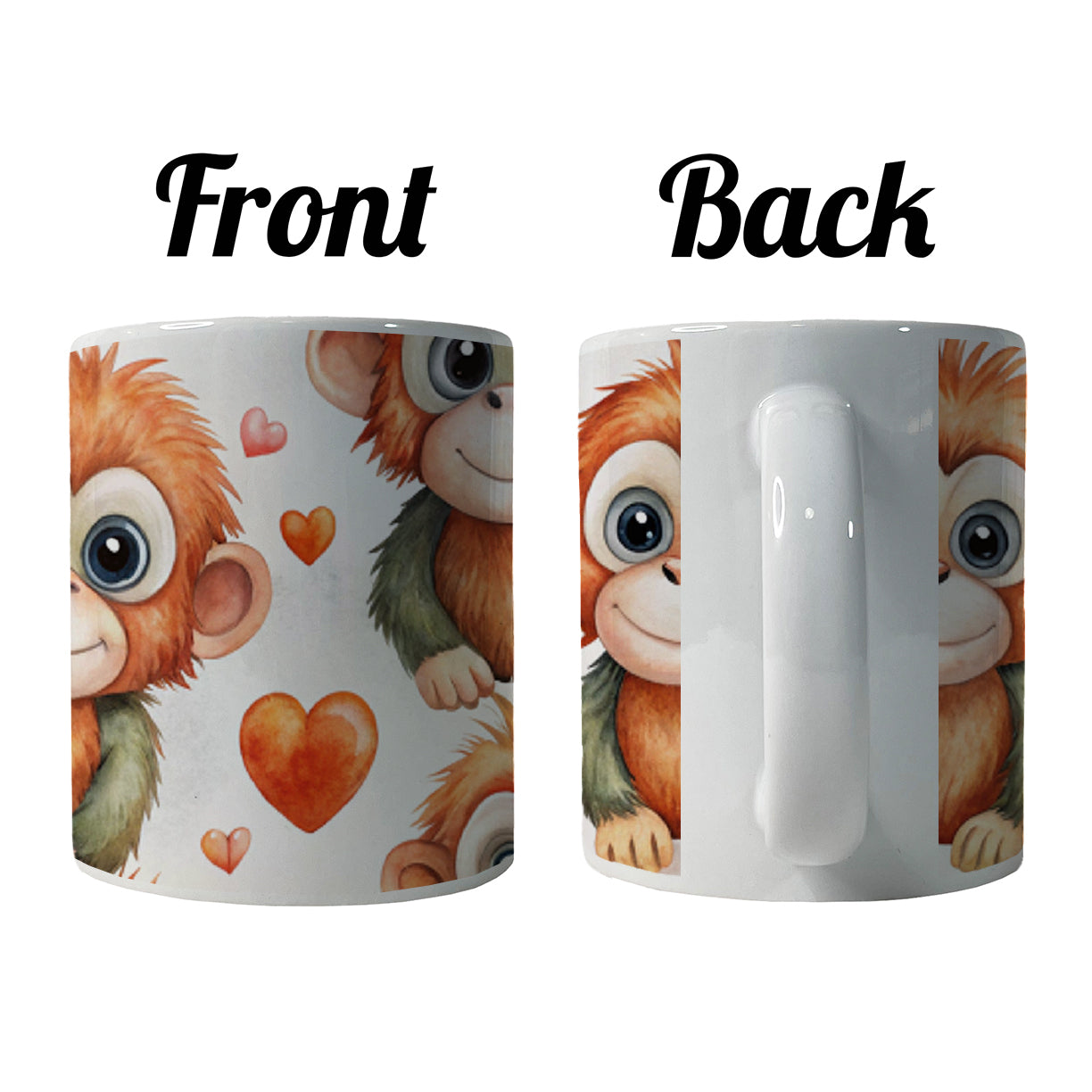 Cute Orangutans Hearts Watercolor Ceramic Tea Coffee Mug Cup - 11oz