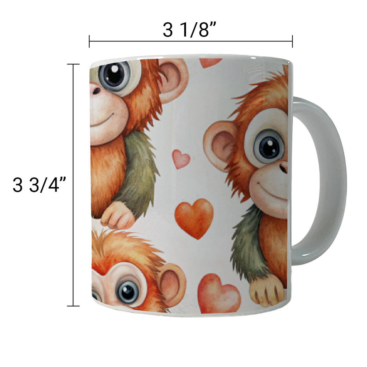 Cute Orangutans Hearts Watercolor Ceramic Tea Coffee Mug Cup - 11oz