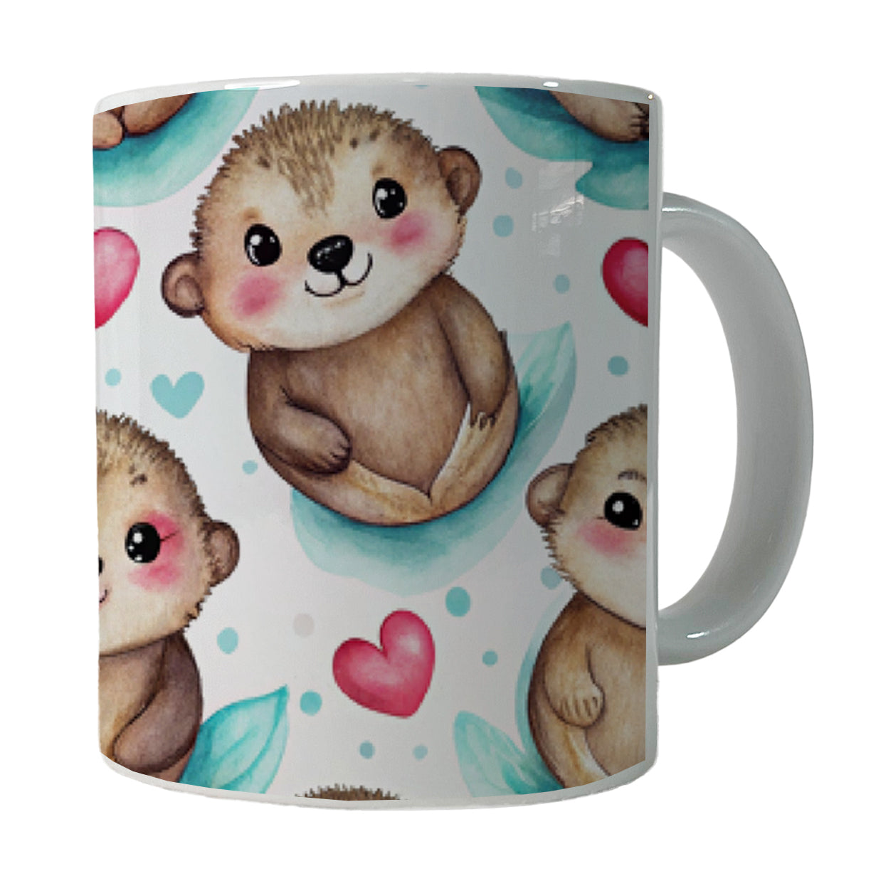 Cute Otters Hearts Watercolor Ceramic Tea Coffee Mug Cup - 11oz