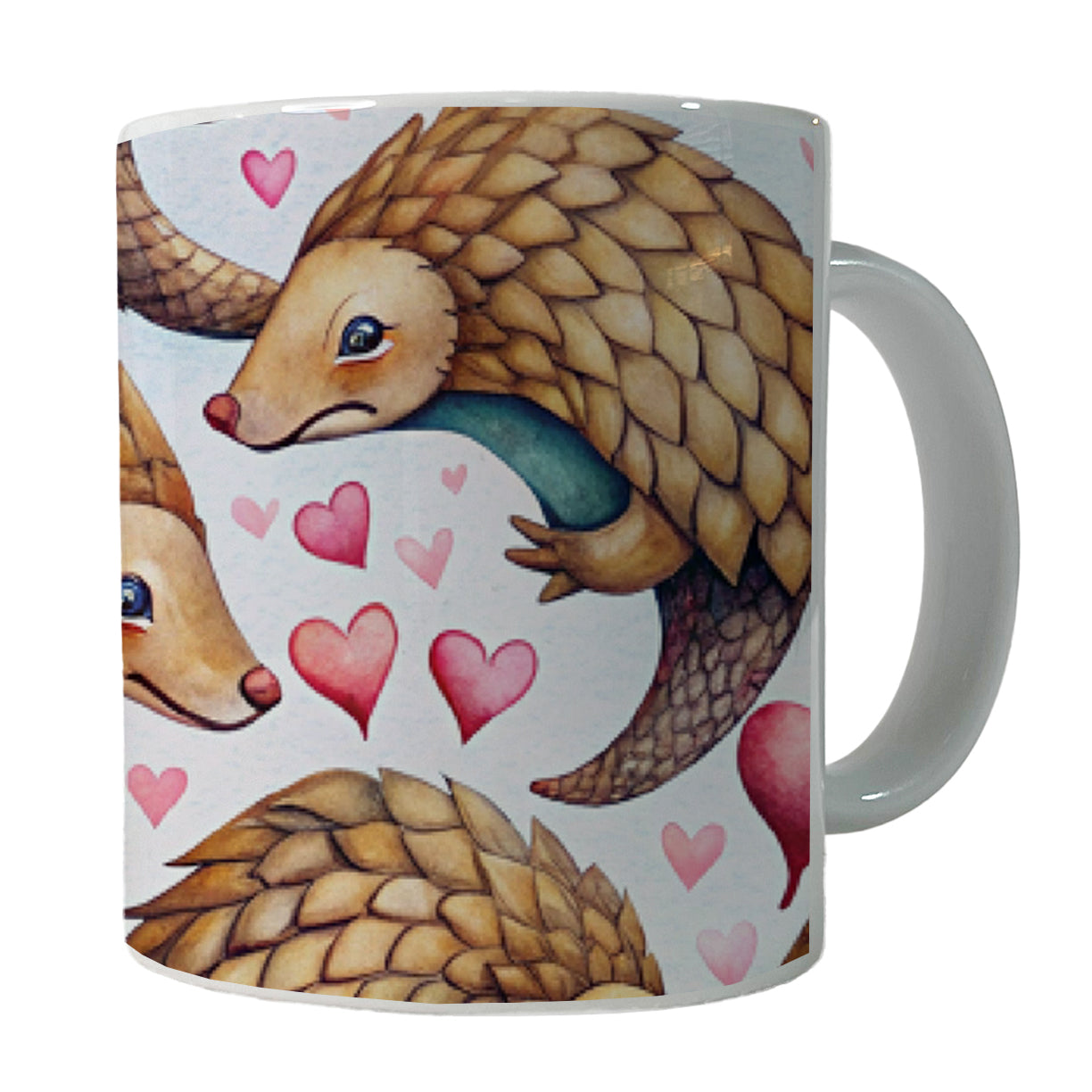 Cute Pangolin Hearts Watercolor Ceramic Tea Coffee Mug Cup - 11oz
