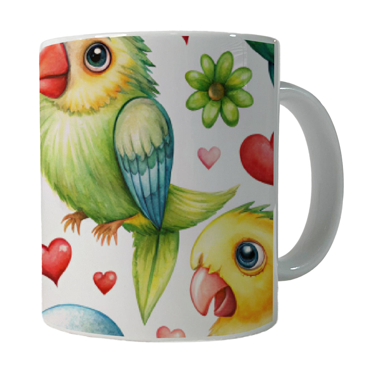 Cute Parrots Hearts Watercolor Ceramic Tea Coffee Mug Cup - 11oz