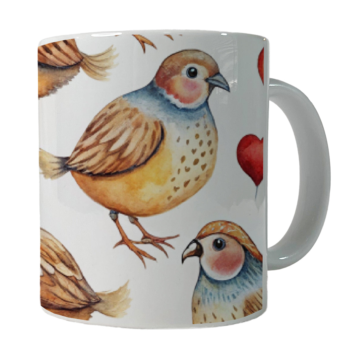 Cute Quails Hearts Watercolor Ceramic Tea Coffee Mug Cup - 11oz