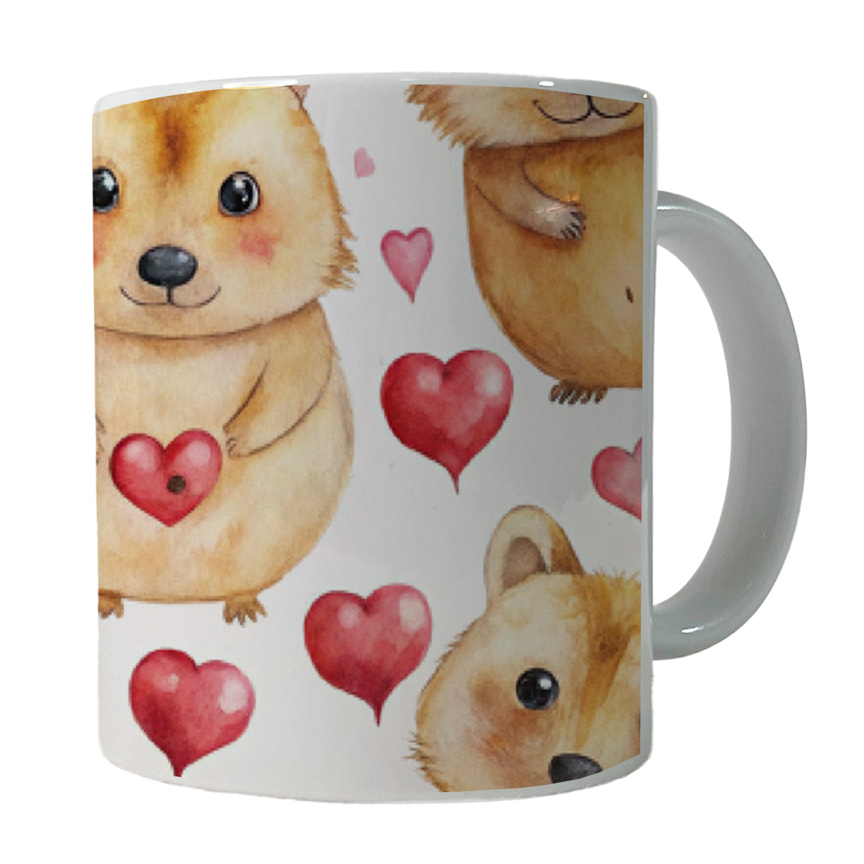 Cute Quokkas Hearts Watercolor Ceramic Tea Coffee Mug Cup - 11oz