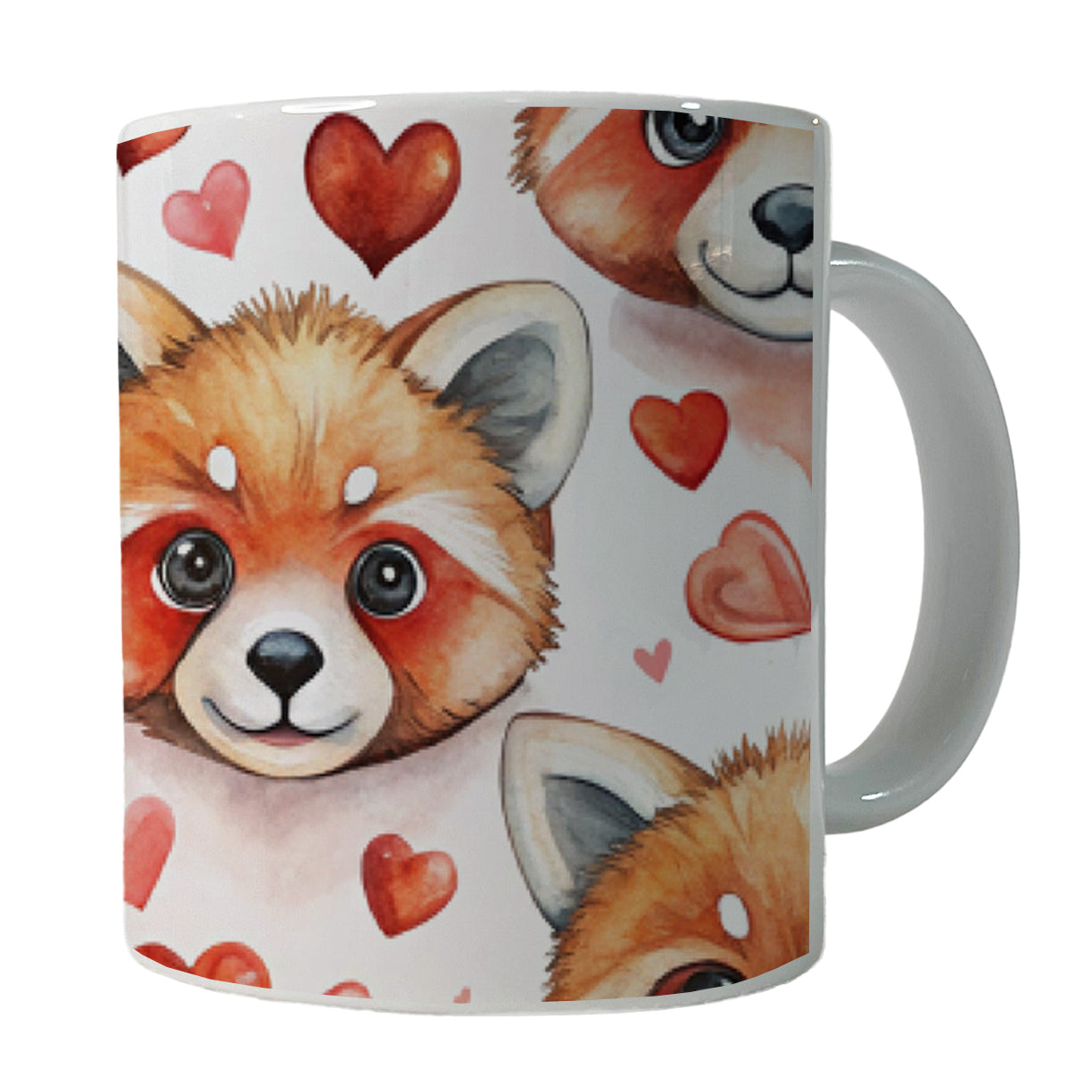 Cute Red Panda Faces Hearts Ceramic Tea Coffee Mug Cup - 11oz