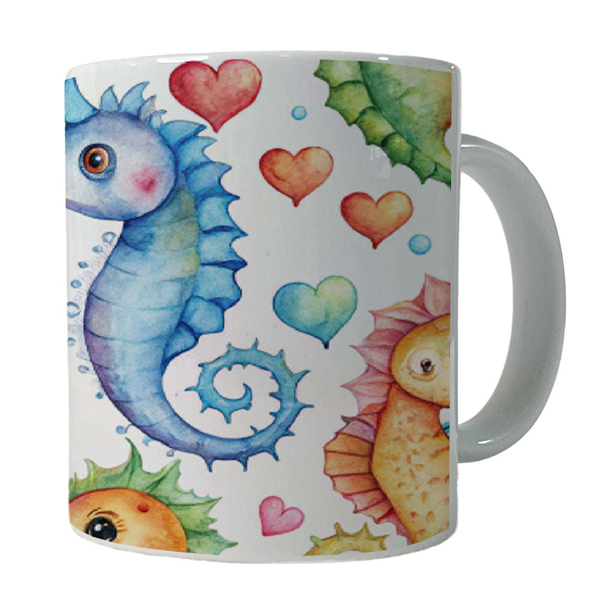 Cute Seahorses Hearts Watercolor Ceramic Tea Coffee Mug Cup - 11oz