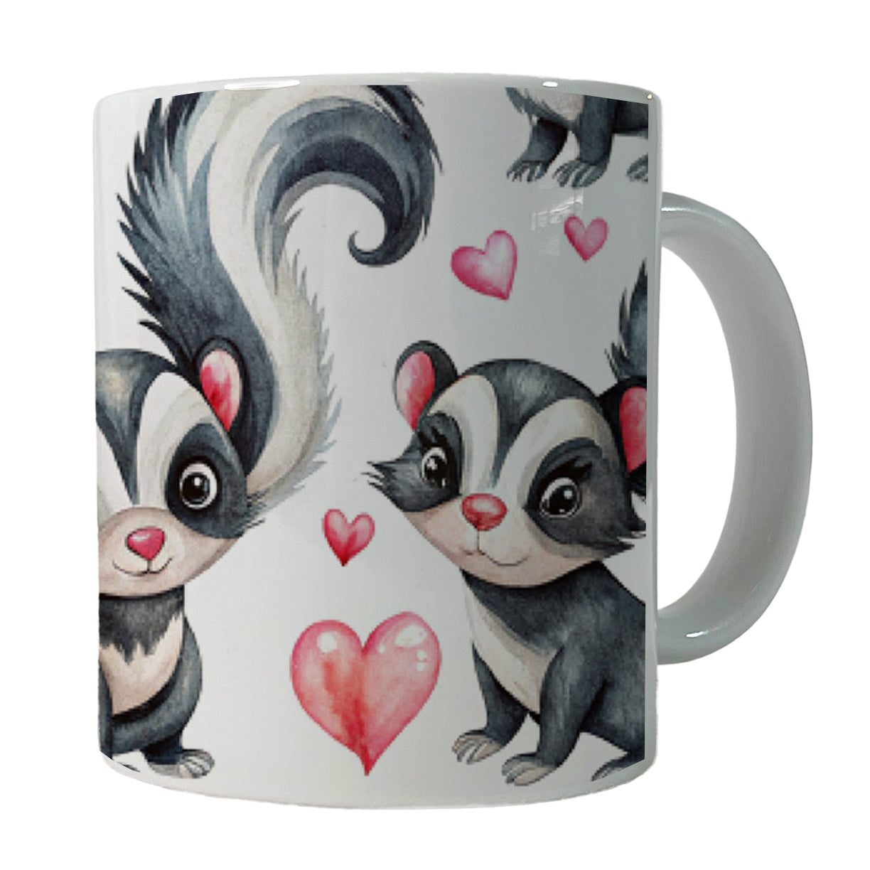 Cute Skunks Hearts Watercolor Ceramic Tea Coffee Mug Cup - 11oz
