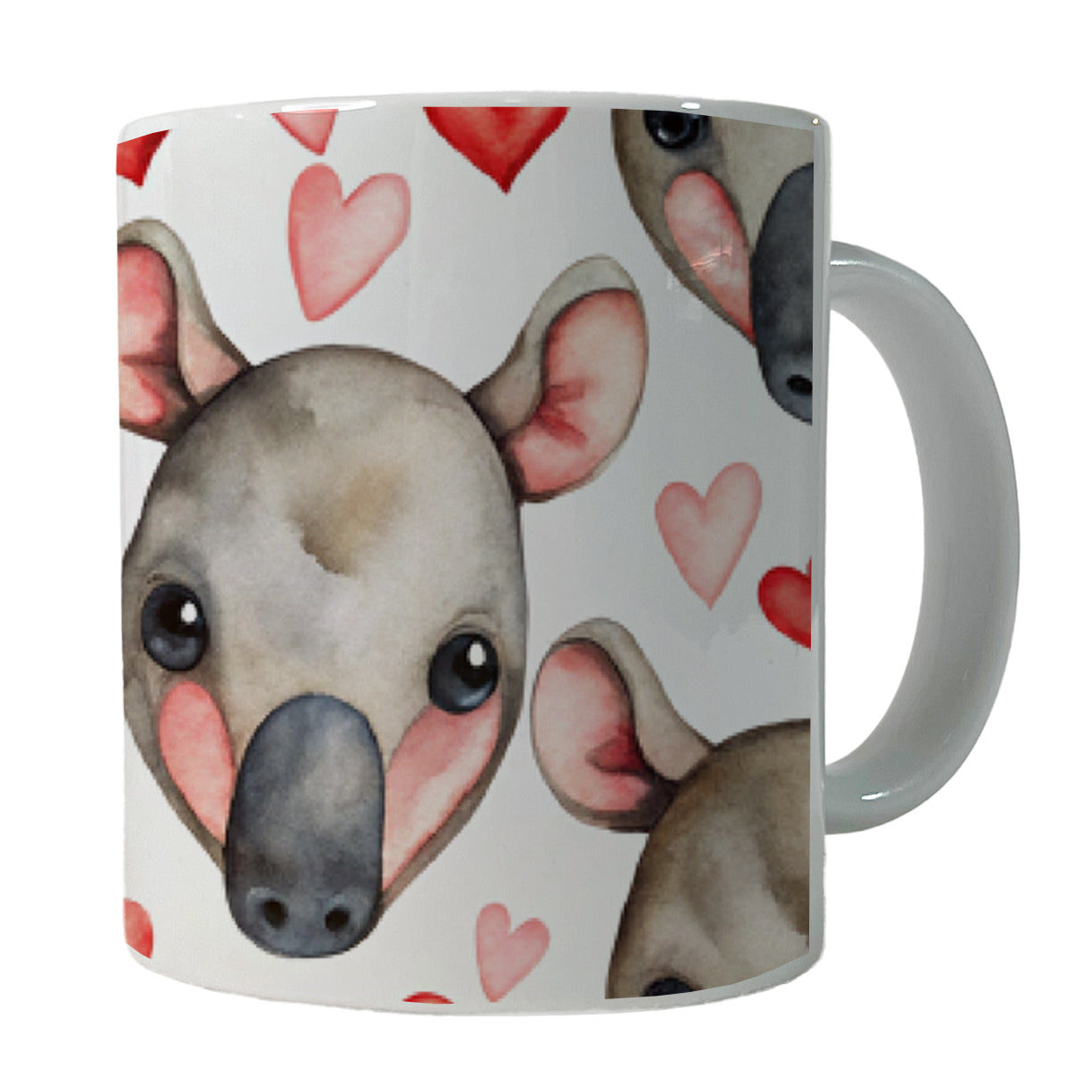 Cute Tapir Faces Hearts Watercolor Ceramic Tea Coffee Mug Cup - 11oz