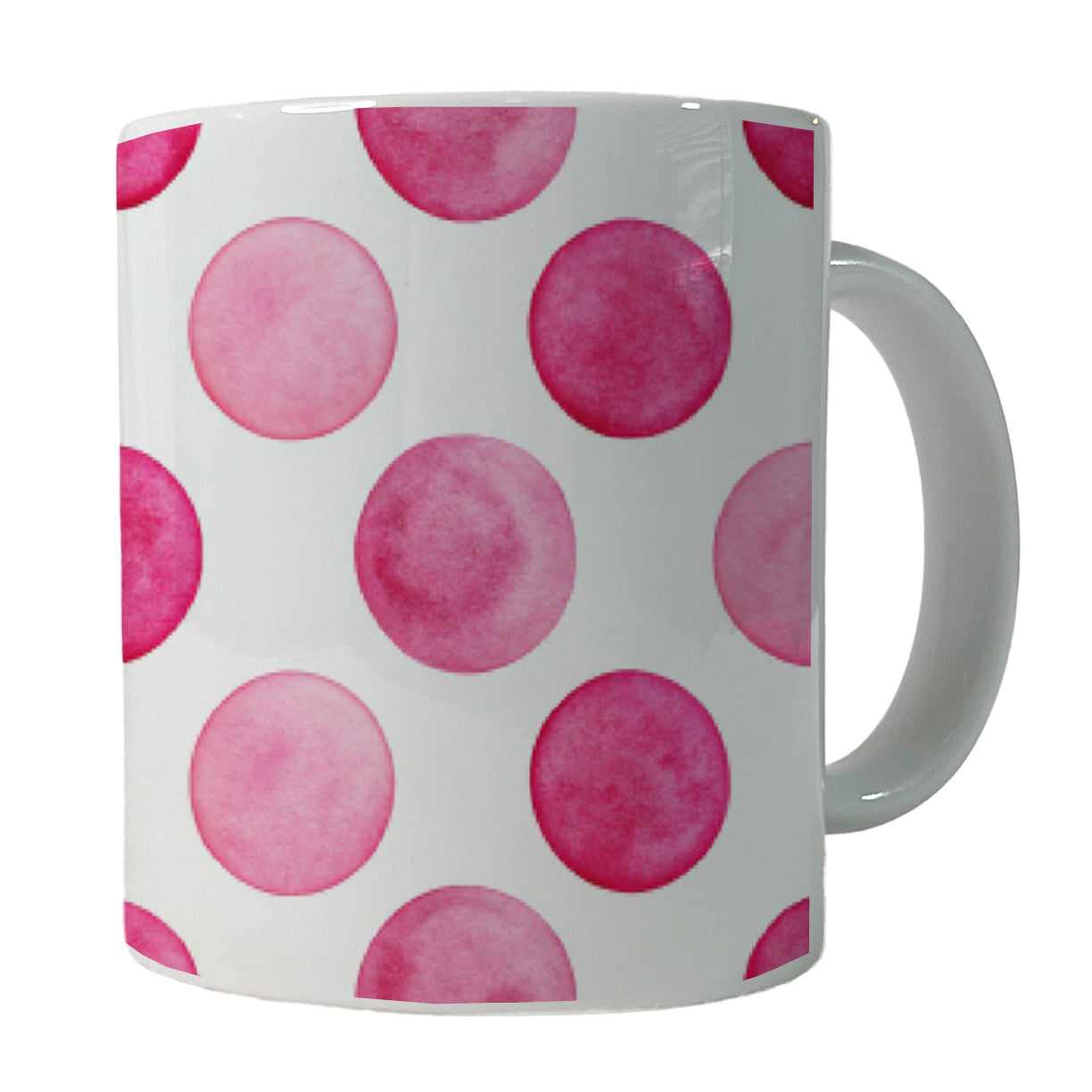 Hot Pink Polka Dots White Background Ceramic Tea Coffee Mug Cup - 11oz