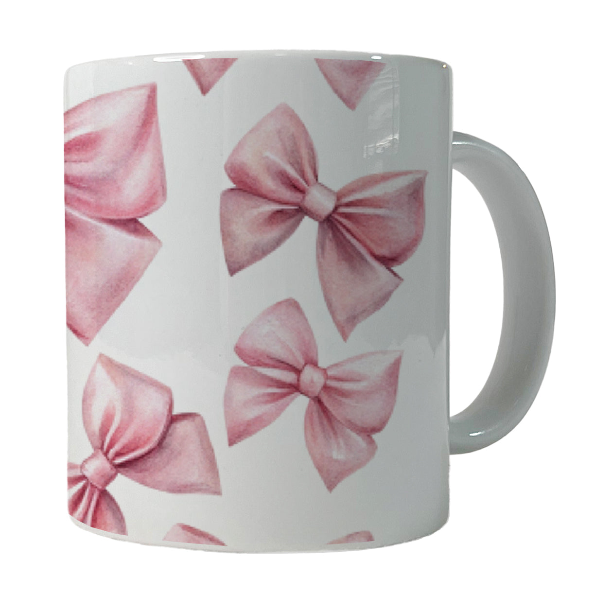 Light Pink Scattered Coquette Bows Watercolor Ceramic Tea Coffee Mug Cup - 11oz