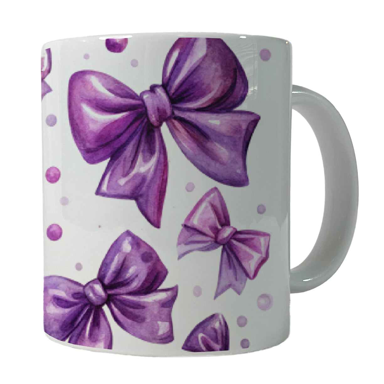 Purple Scattered Coquette Bows Watercolor Ceramic Tea Coffee Mug Cup - 11oz