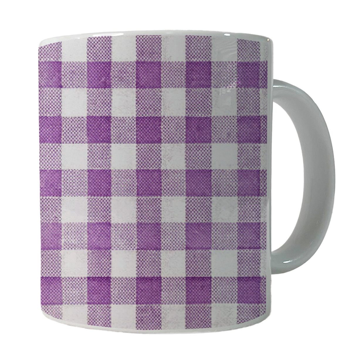 Purple White Gingham Watercolor Ceramic Tea Coffee Mug Cup - 11oz