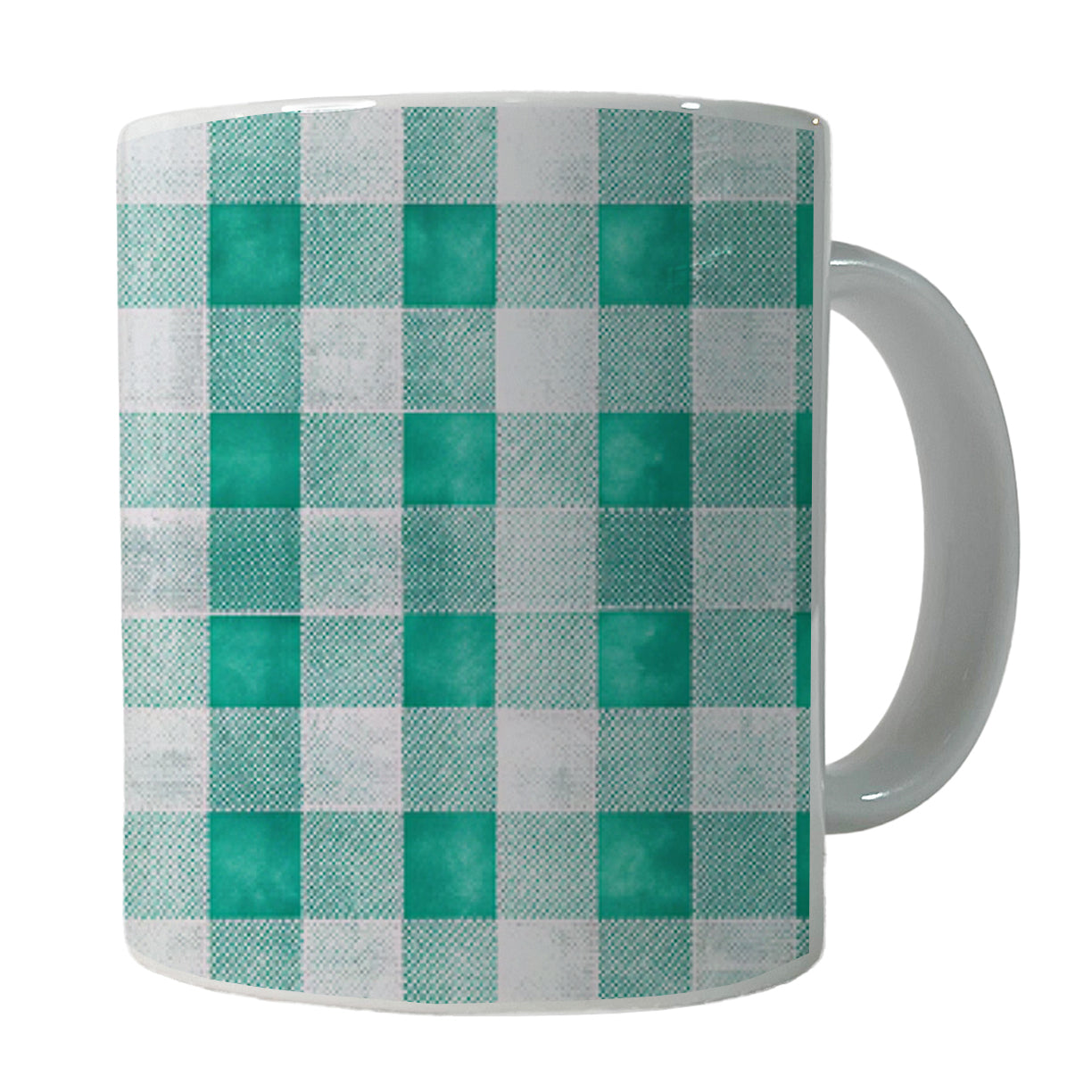 Teal White Gingham Watercolor Ceramic Tea Coffee Mug Cup - 11oz