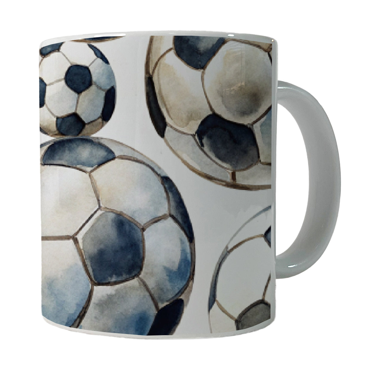White Black Soccer Balls Watercolor Ceramic Tea Coffee Mug Cup - 11oz