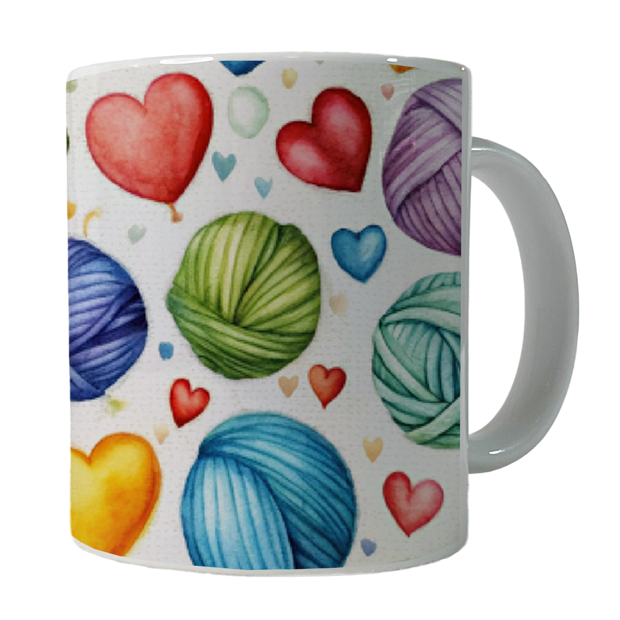Yarn Knitting Crochet Balls Hearts Watercolor Ceramic Tea Coffee Mug Cup - 11oz