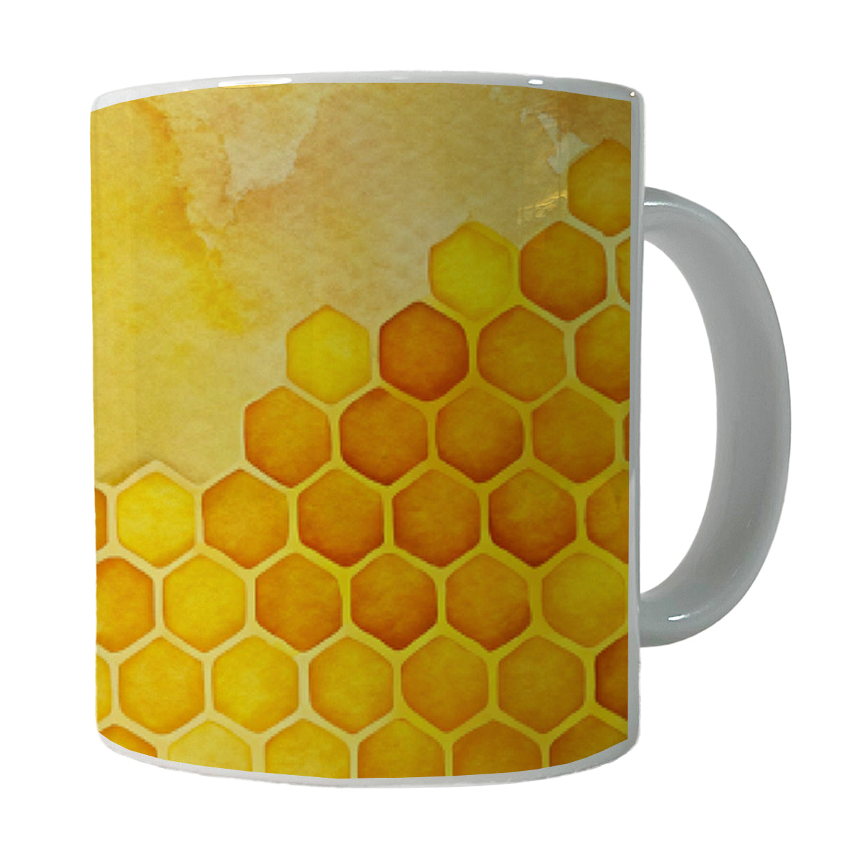 Yellow Honeycomb Background Watercolor Ceramic Tea Coffee Mug Cup - 11oz