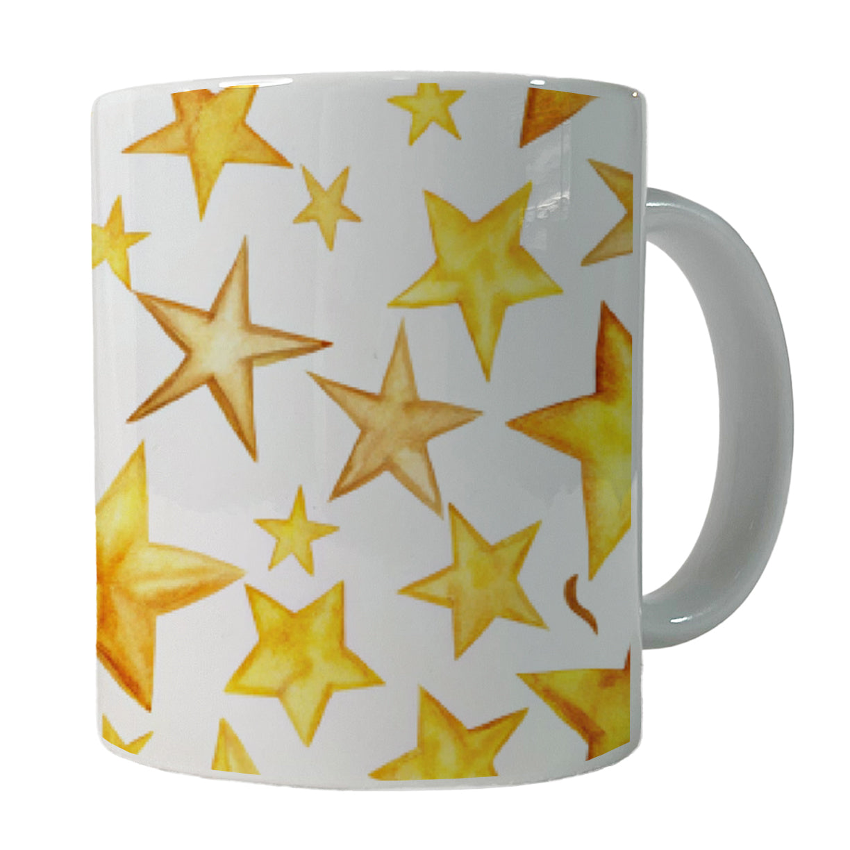 Yellow Stars Watercolor Ceramic Tea Coffee Mug Cup - 11oz