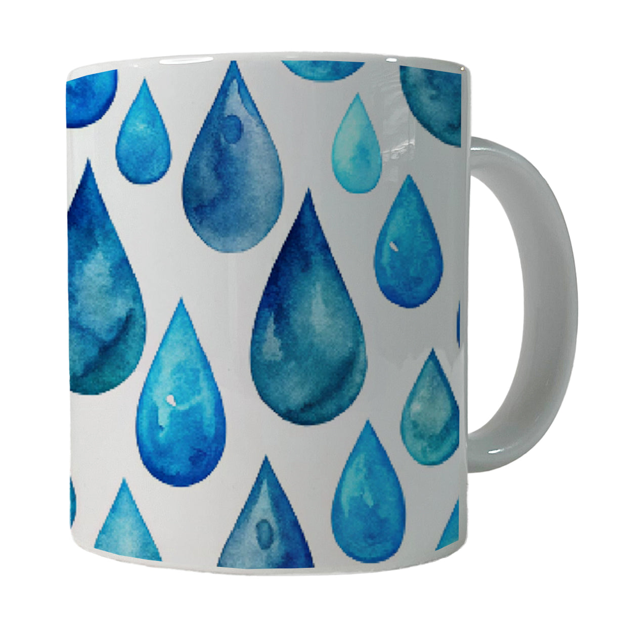 Blue Water Droplets Repeating Ceramic Tea Coffee Mug Cup - 11oz