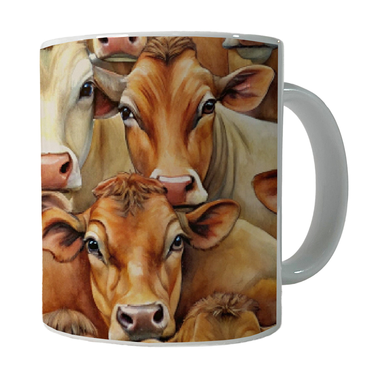 Bunch Of Brown Cow Faces Ceramic Tea Coffee Mug Cup - 11oz