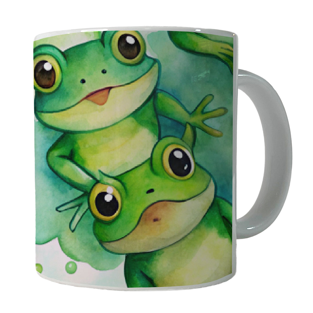 Bunch Of Cute Green Frogs Watercolor Ceramic Tea Coffee Mug Cup - 11oz