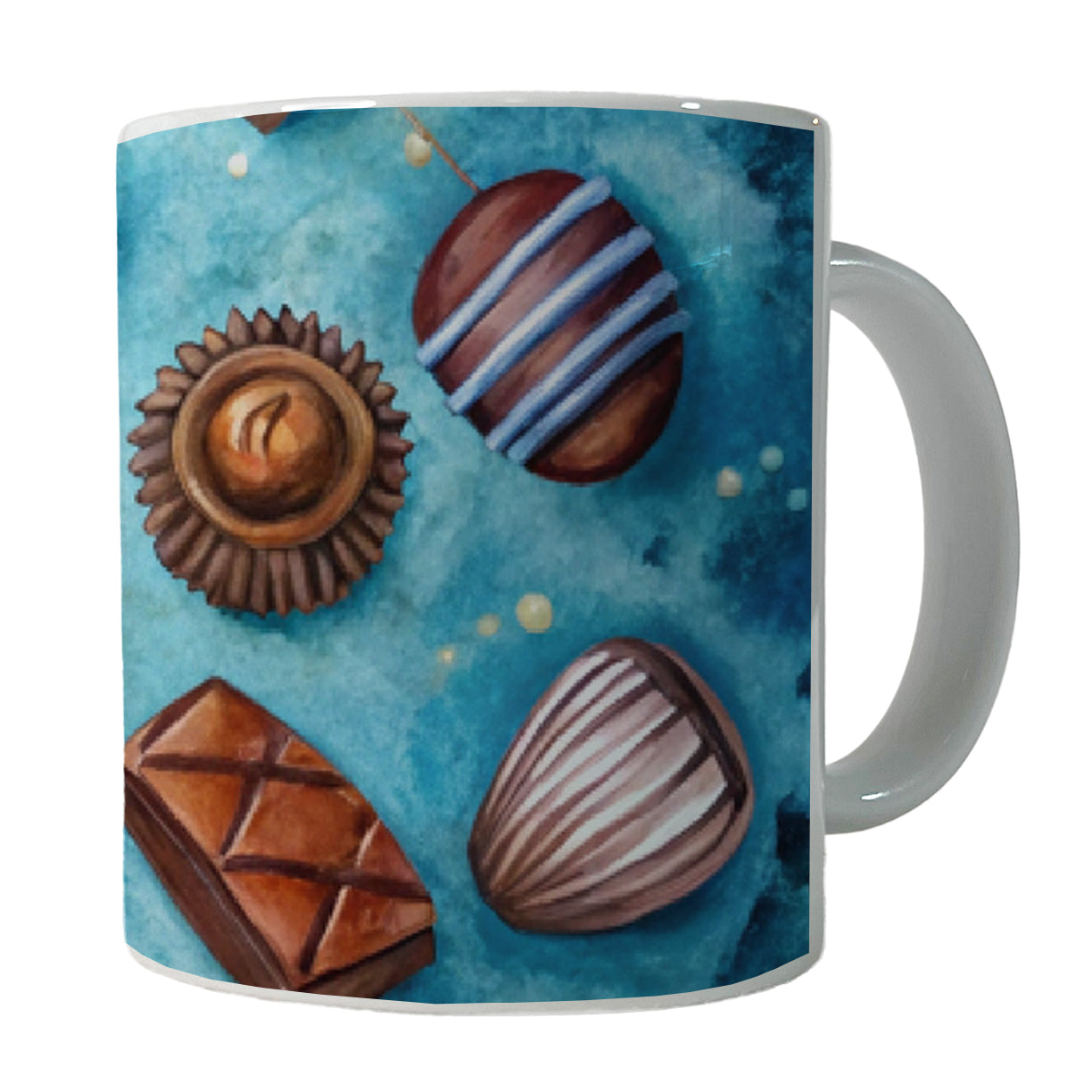 Chocolates Candy Blue Background Watercolor Ceramic Tea Coffee Mug Cup - 11oz