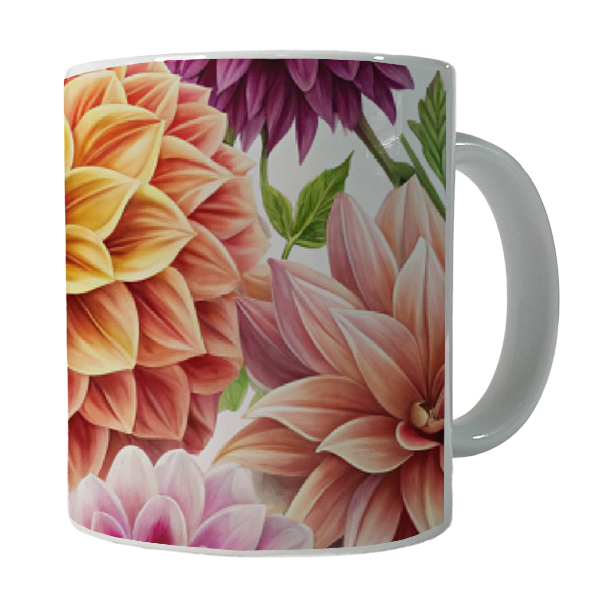 Dahlia Flowers Watercolor Ceramic Tea Coffee Mug Cup - 11oz