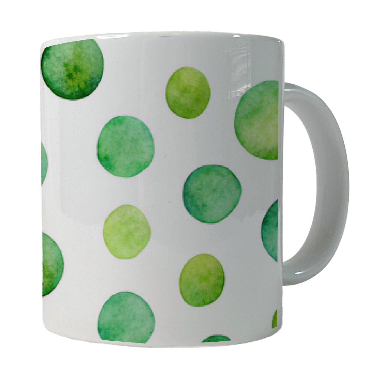Green Polka Dots Fun White Background Ceramic Tea Coffee Mug Cup - 11oz