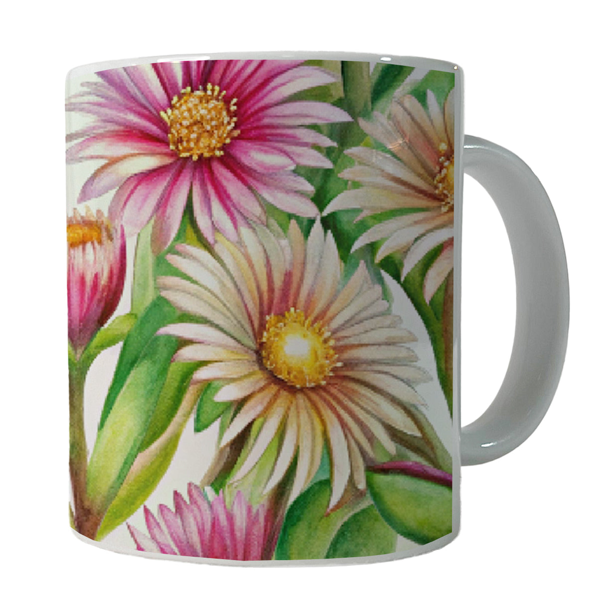Ice Plant Flowers Watercolor Ceramic Tea Coffee Mug Cup - 11oz