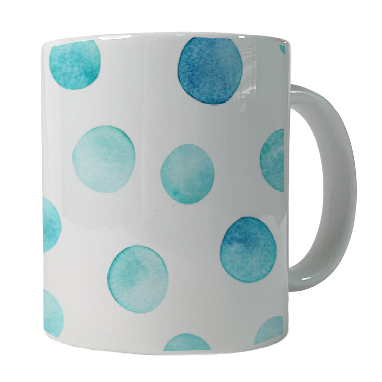Light Blue Polka Dots White Ceramic Tea Coffee Mug Cup - 11oz