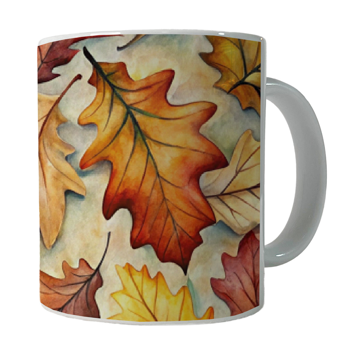 Oak Leaves Watercolor Ceramic Tea Coffee Mug Cup - 11oz