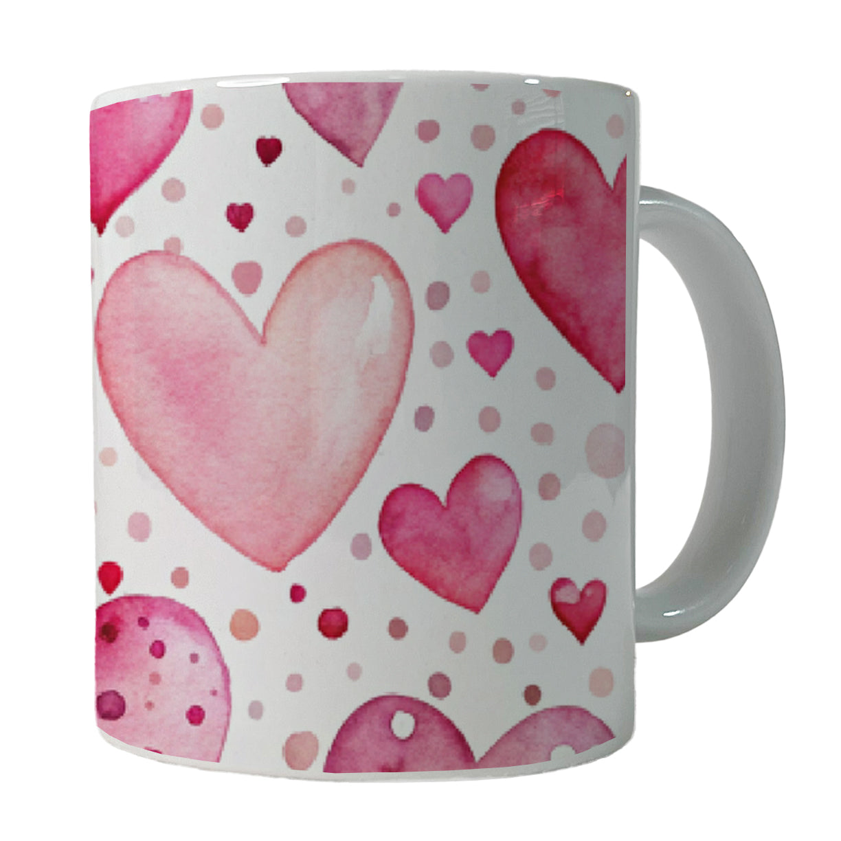 Pink Hearts Polka Dots Valentine's Love Anniversary Ceramic Tea Coffee Mug Cup - 11oz