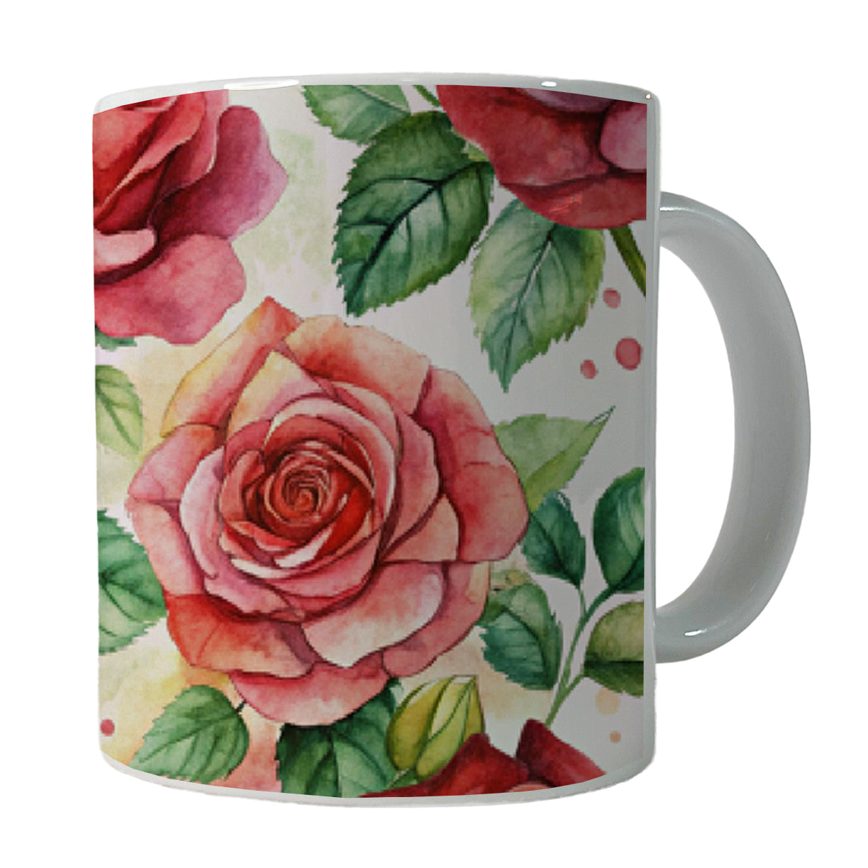 Red Roses Flowers Watercolor Ceramic Tea Coffee Mug Cup - 11oz