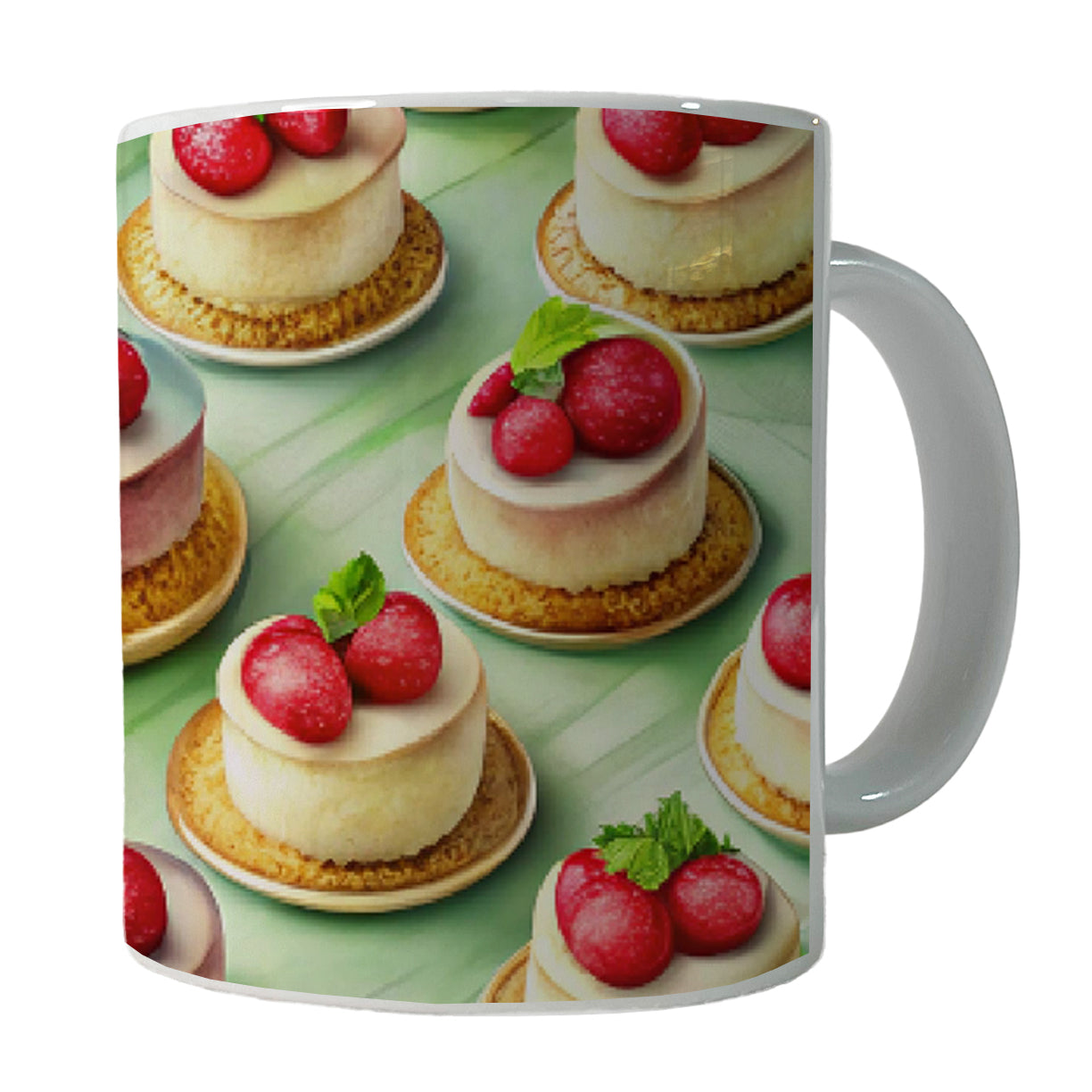Tiny Cheesecakes On Plates In A Row Ceramic Tea Coffee Mug Cup - 11oz