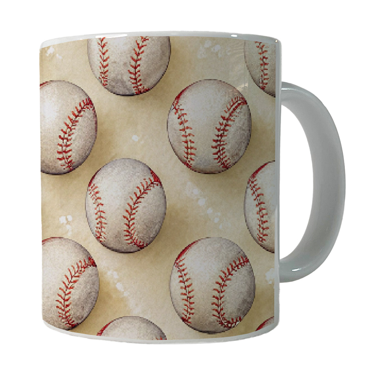 Tiny White Softballs In A Row Ceramic Tea Coffee Mug Cup - 11oz