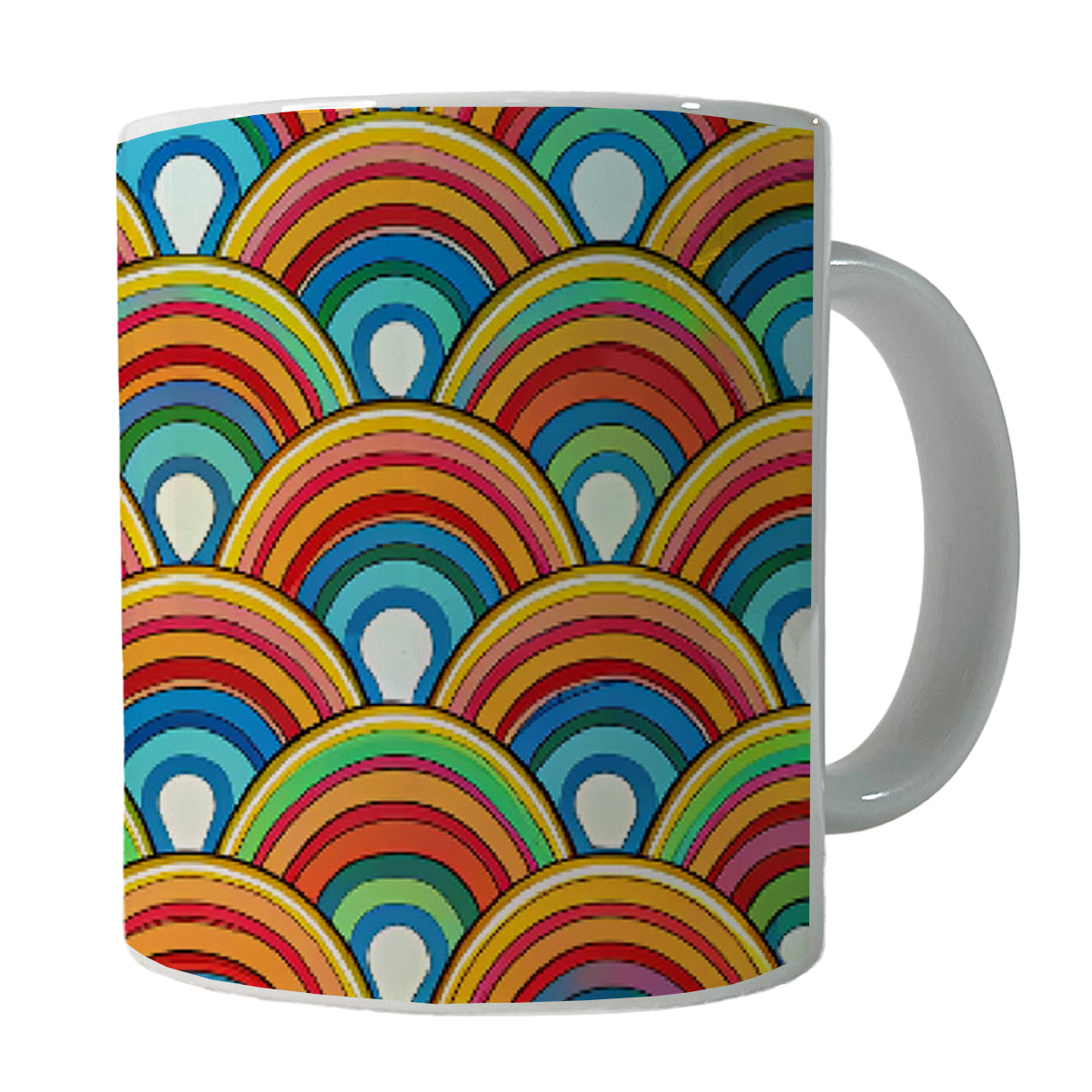 Retro Rainbow Pattern Ceramic Tea Coffee Mug Cup - 11oz