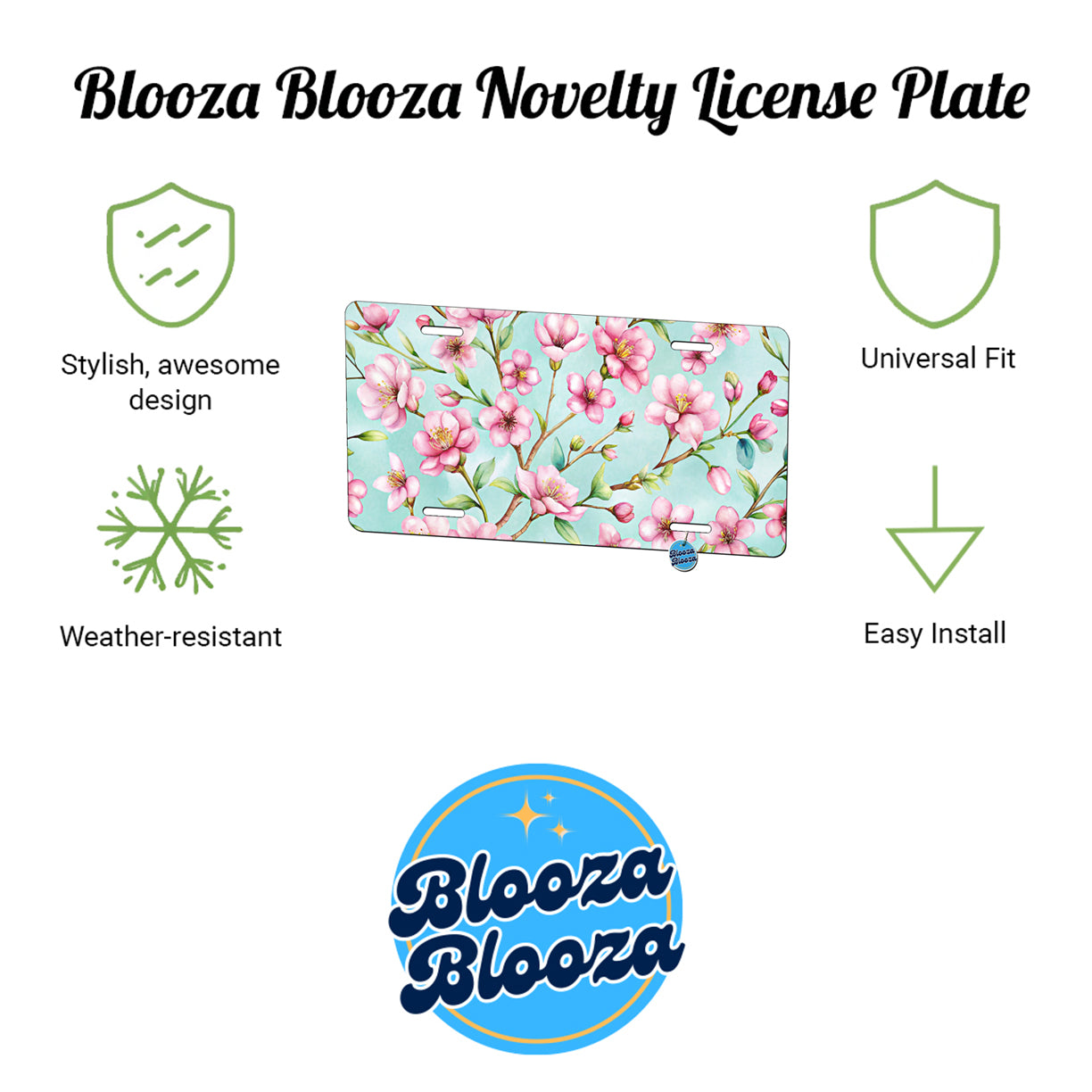 Cherry Blossom Flowers Light Blue Metal Vanity Novelty Tag License Plate for Trucks Cars SUVs