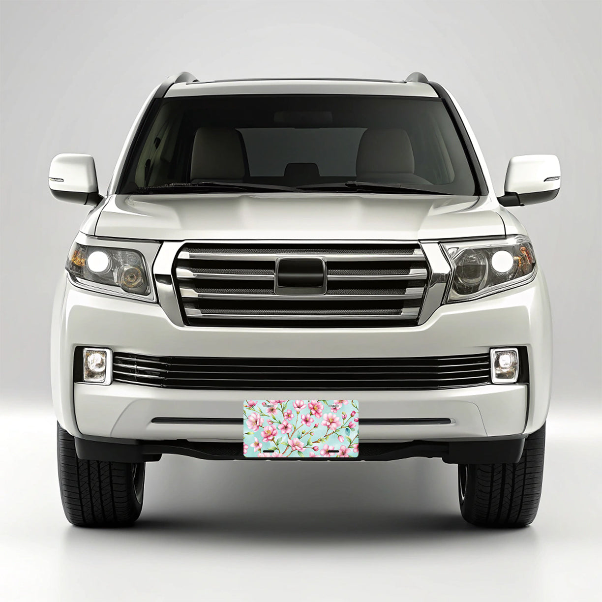 Cherry Blossom Flowers Light Blue Metal Vanity Novelty Tag License Plate for Trucks Cars SUVs