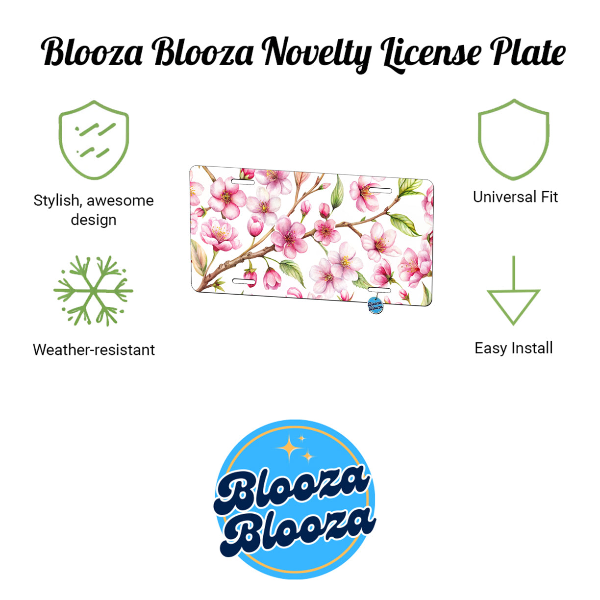 Cherry Blossom Flowers White Metal Vanity Novelty Tag License Plate for Trucks Cars SUVs