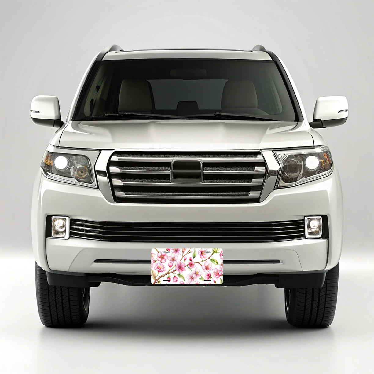 Cherry Blossom Flowers White Metal Vanity Novelty Tag License Plate for Trucks Cars SUVs
