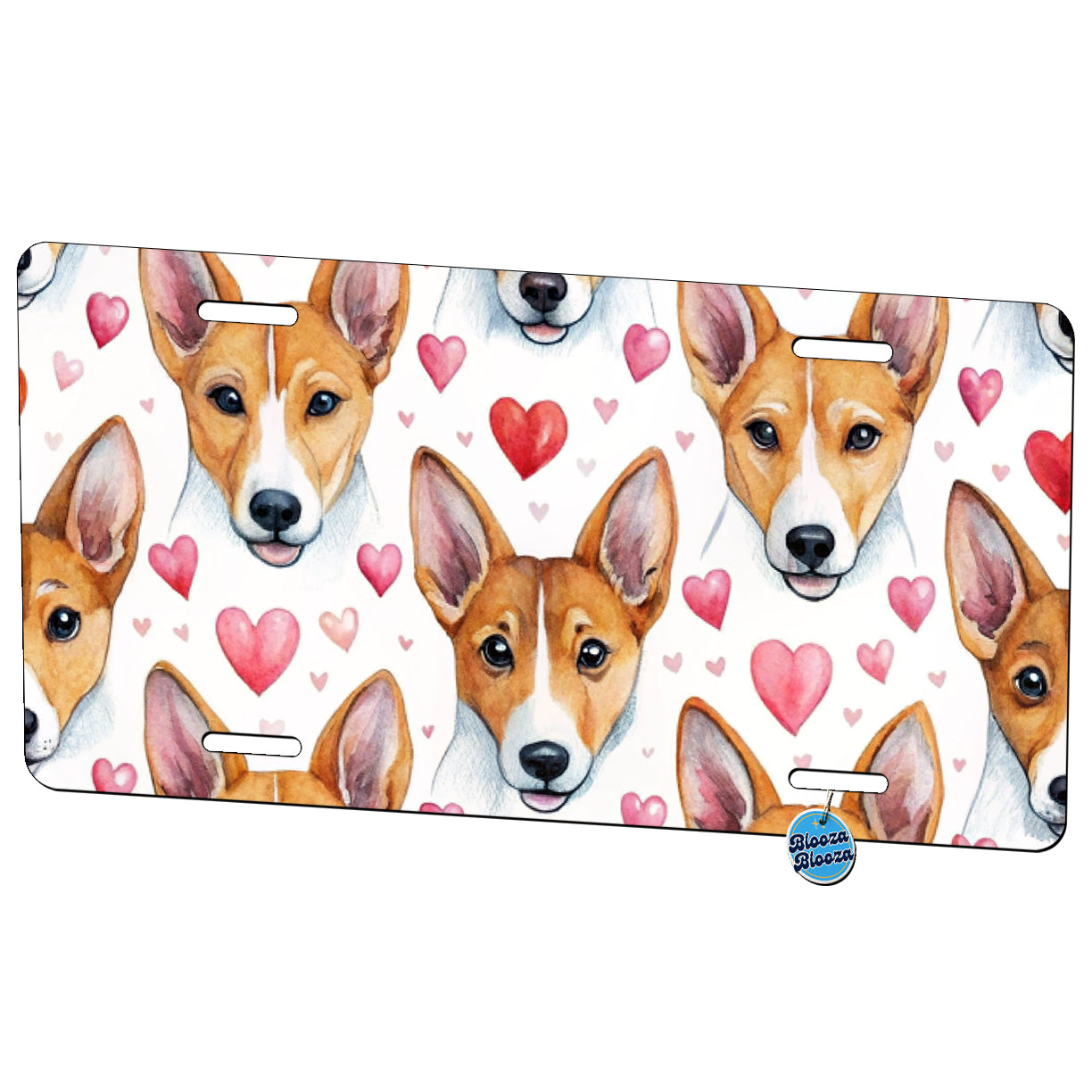 Cute Basenji Dog Faces Hearts Water Metal Vanity Novelty Tag License Plate for Trucks Cars SUVs