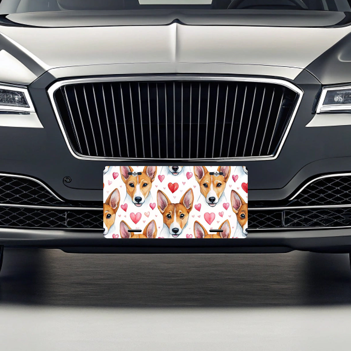 Cute Basenji Dog Faces Hearts Water Metal Vanity Novelty Tag License Plate for Trucks Cars SUVs