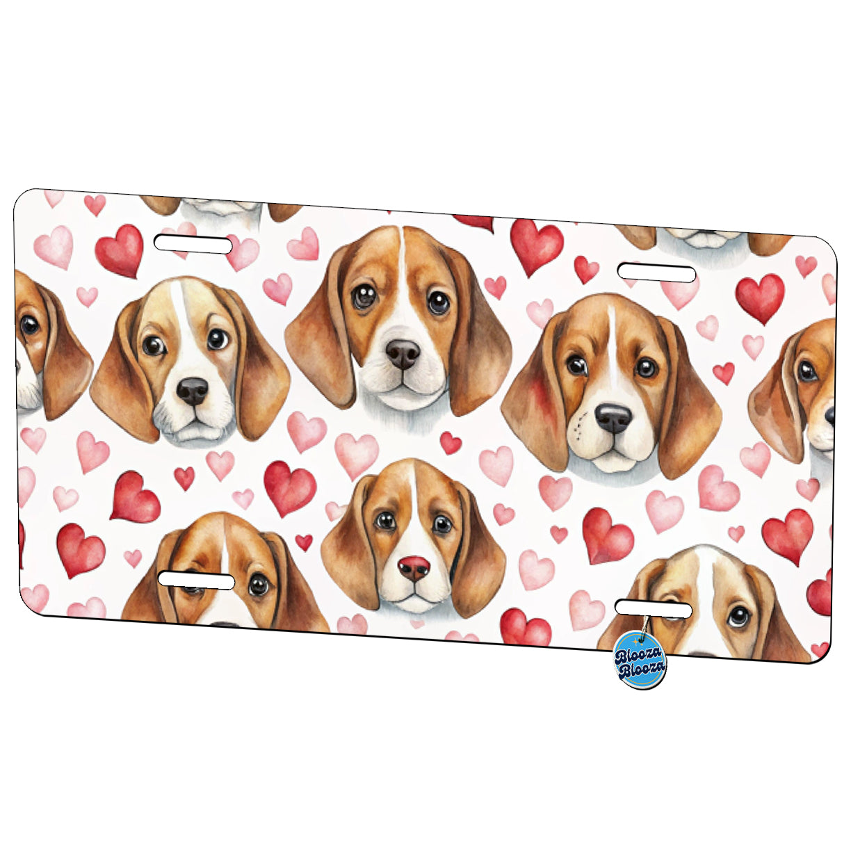 Cute Beagle Dog Faces Hearts Metal Vanity Novelty Tag License Plate for Trucks Cars SUVs