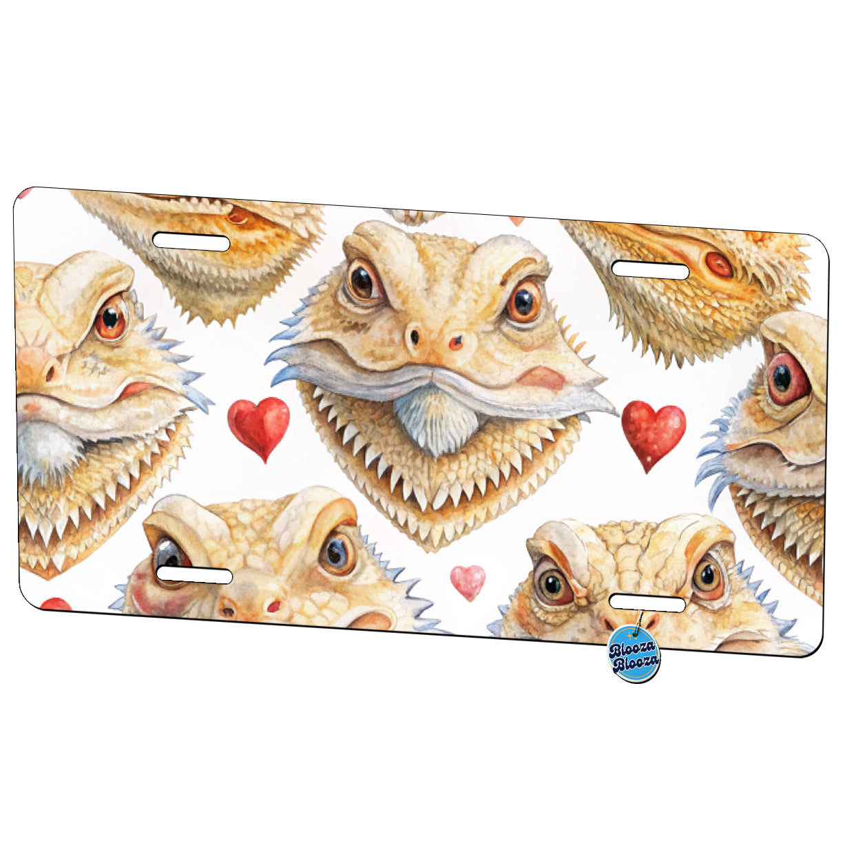 Cute Bearded Dragon Faces Hearts Metal Vanity Novelty Tag License Plate for Trucks Cars SUVs