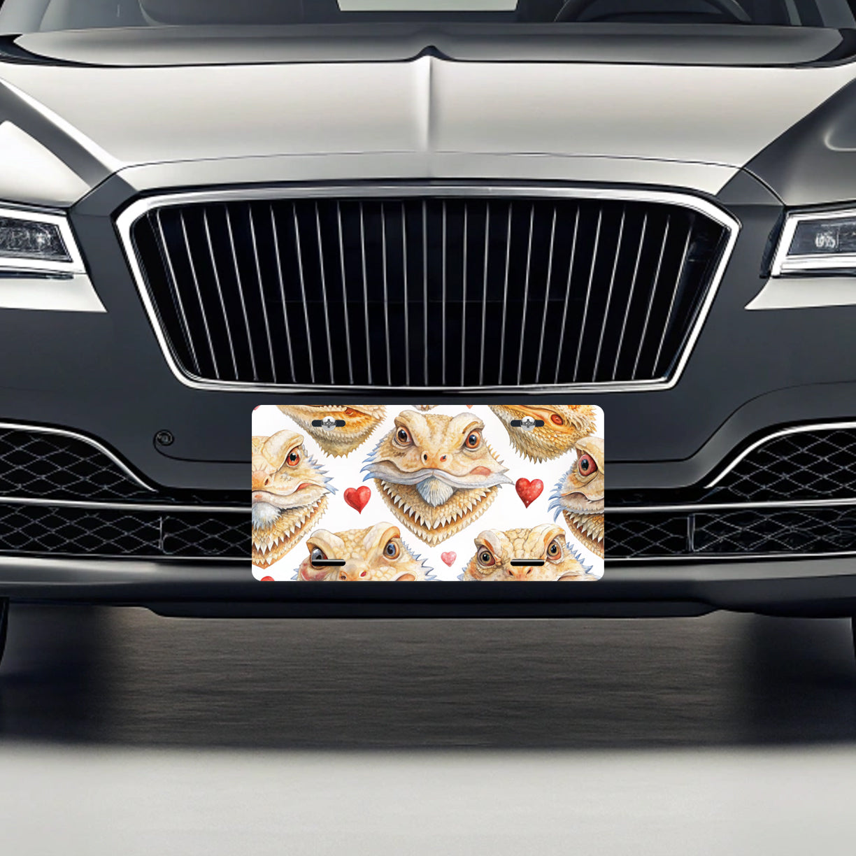 Cute Bearded Dragon Faces Hearts Metal Vanity Novelty Tag License Plate for Trucks Cars SUVs