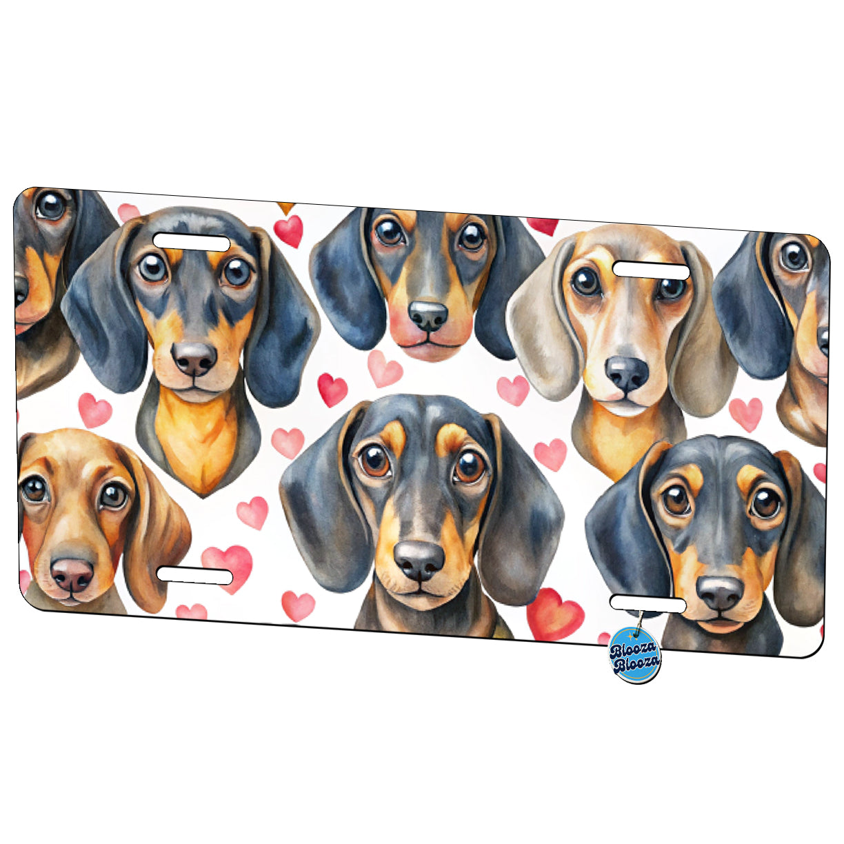 Cute Dachshund Dog Faces Hearts Metal Vanity Novelty Tag License Plate for Trucks Cars SUVs