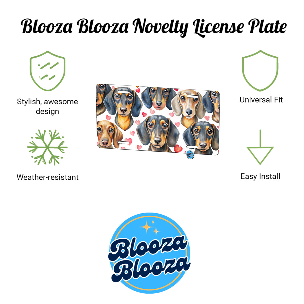 Cute Dachshund Dog Faces Hearts Metal Vanity Novelty Tag License Plate for Trucks Cars SUVs